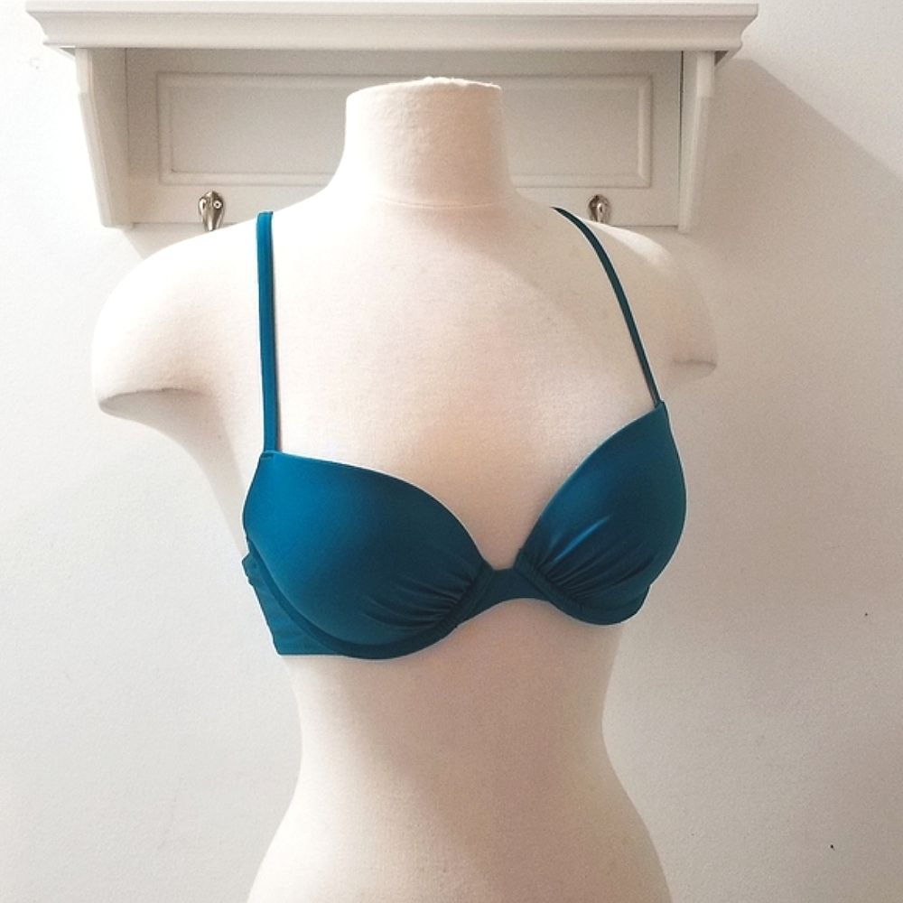 Aerie Turquoise Perkier Pushup Crossback Underwire Bikini Top Sz 34B - Picture 5 of 7